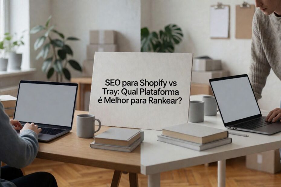 SEO para Shopify vs Tray: Qual Plataforma é Melhor para Rankear? - Ilustração detalhada sobre SEO para Shopify vs Tray